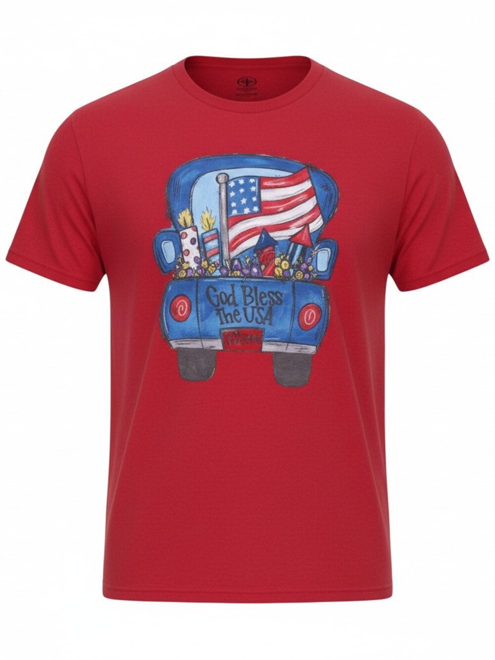 God Bless The USA Red T Shirt Flag Truck Flowers Freedom Size XL (46-48)
